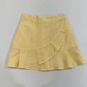 Sim & Sam Gingham Ruffle Mini Skirt Women Small Yellow White Cottagecore